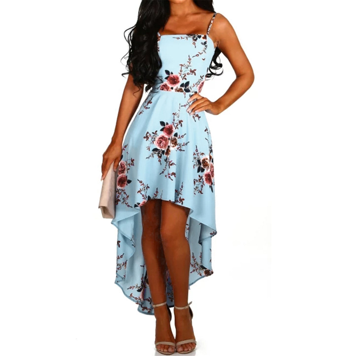 Floral Print Backless A-Line Midi Dress