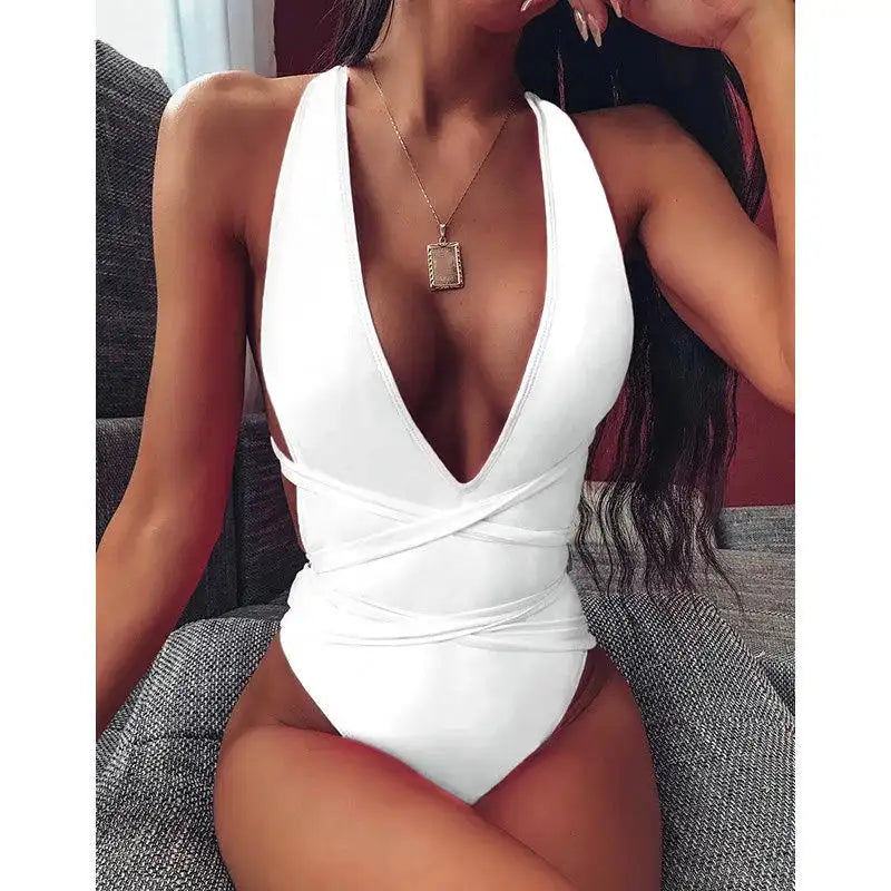 Deep V-Neck One-Piece Swimsuit