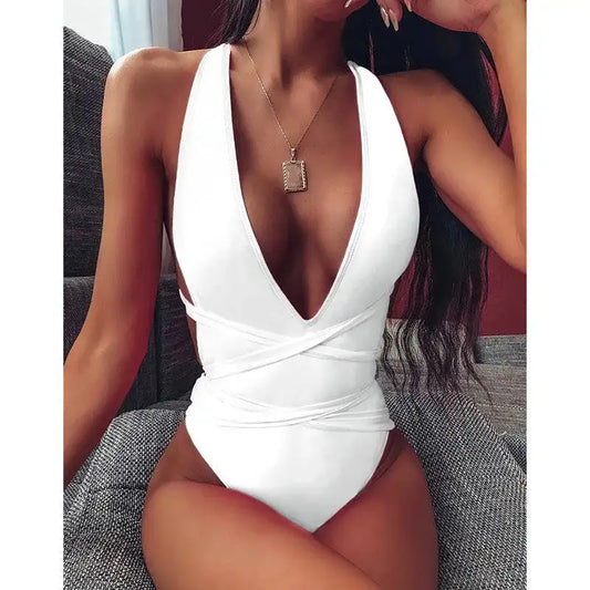 Deep V-Neck One-Piece Swimsuit