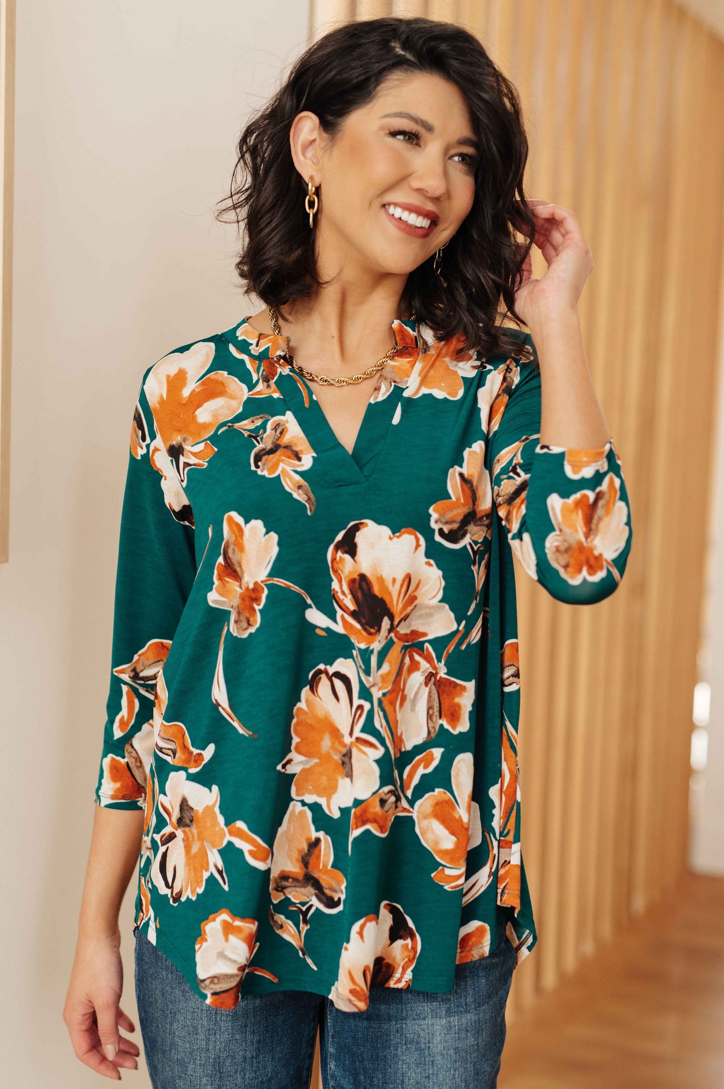 I Think Different Top in Teal Floral Women's Blouse