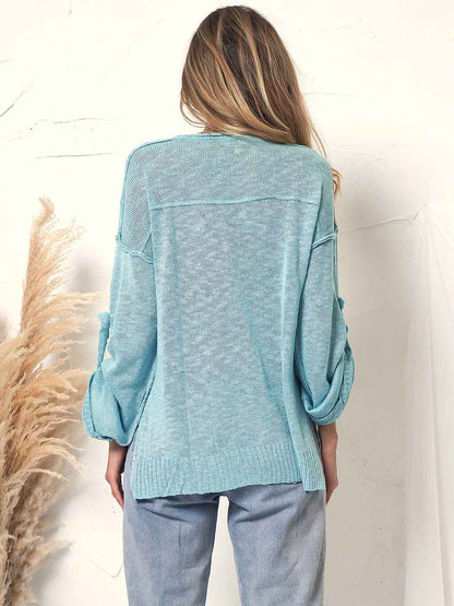 Henley Knit Cuffed Long Sleeve