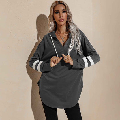 V Neck Sporty Hoodie Sweater