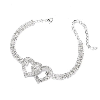 Double Heart Anklet Bracelet Love Barefoot Chain Bling Crystal Ankle Bracelet