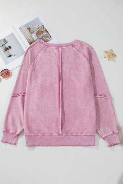 Jolie Waffle Exposed Seam Raglan Sweatshirt