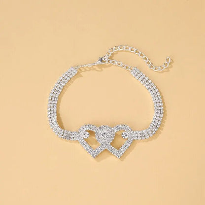 Double Heart Anklet Bracelet Love Barefoot Chain Bling Crystal Ankle Bracelet