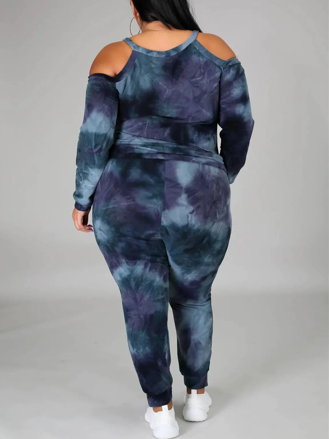 Plus Size Women's Off Shoulder Tie Dye Sweatsuit