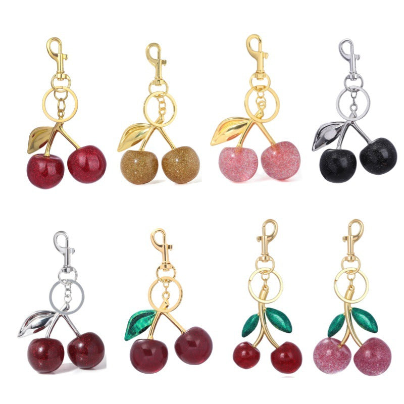 A Pair Of Red Cherry Crystal Glitter Keychain - The Eggy's store