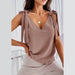 Minimalist V Neck Women's Top - Summer Sleeveless Solid Color Deep V Neck Open Back Design