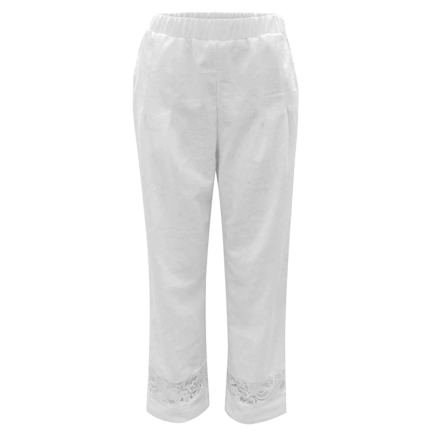 Cargo Pants Streetwear Women Loose Lace Cotton Solid Cropped Elastic Waist Trousers Women's Casual Pants