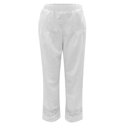 Cargo Pants Streetwear Women Loose Lace Cotton Solid Cropped Elastic Waist Trousers Women's Casual Pants