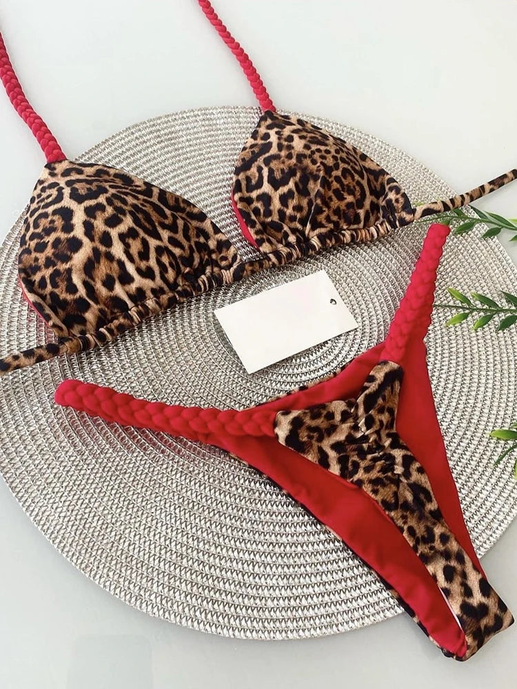 Leopard Print Brazilian Bikini Set - Two-Piece