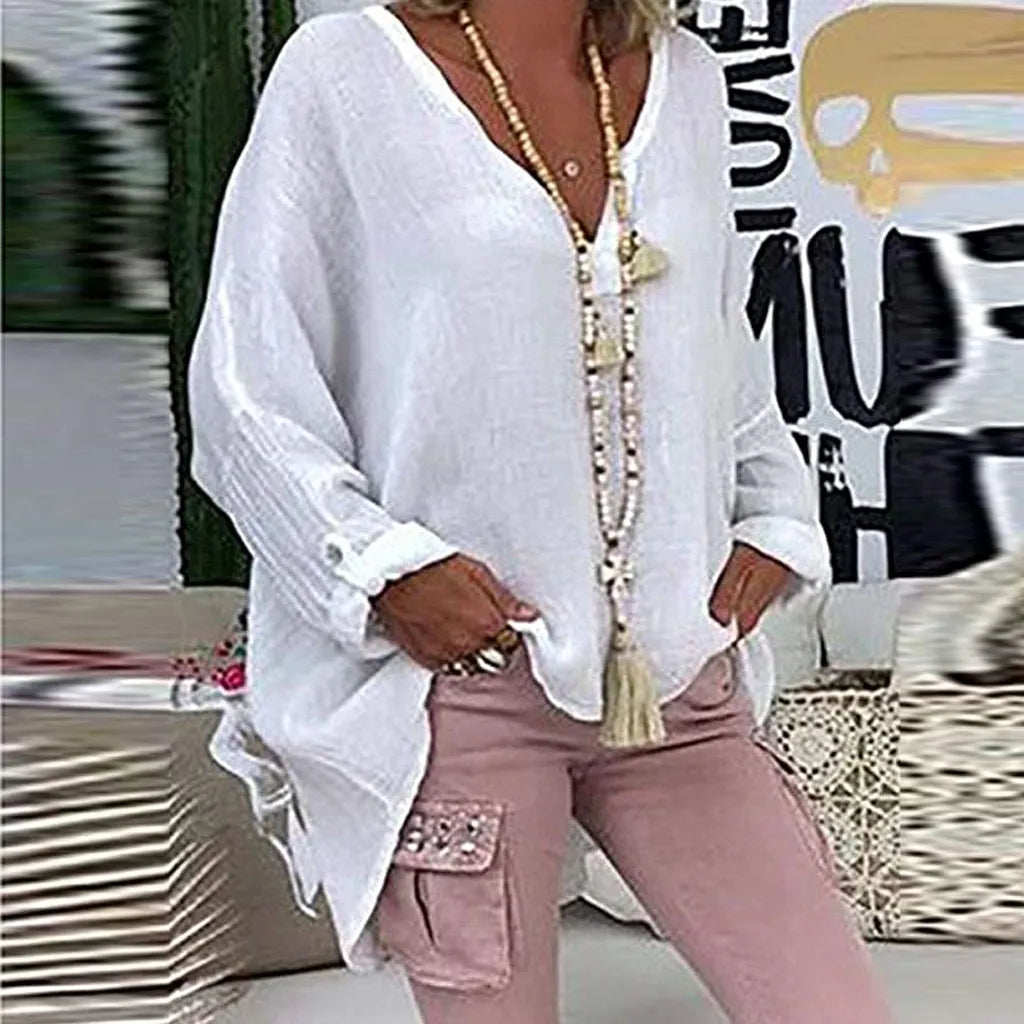 Plus Size Women's Top Summer V Neck Solid Casual Short Sleeve Blouse - The Eggy's store