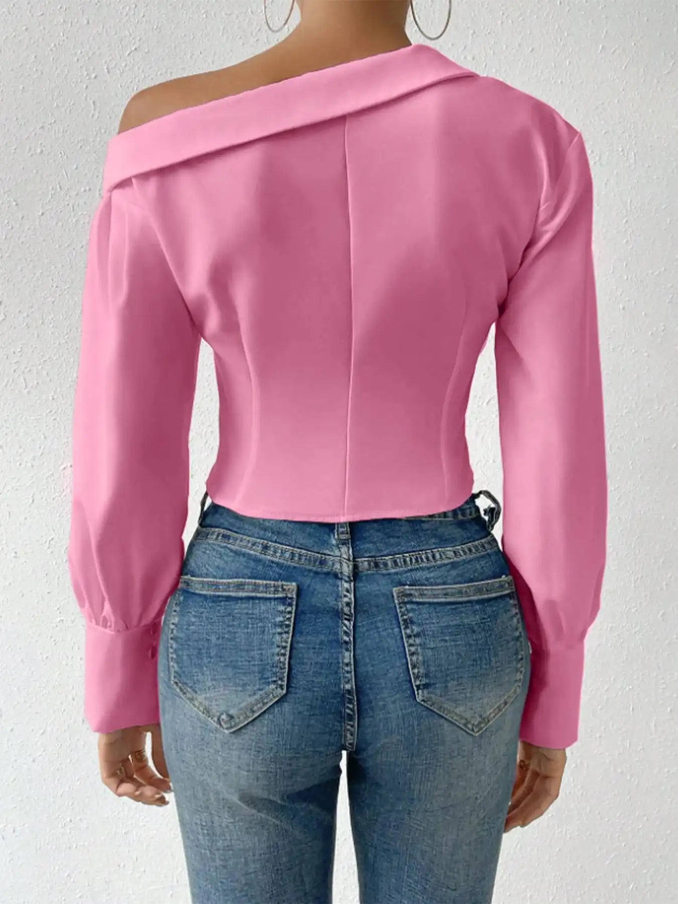 Pink Off Shoulder Cross Front Women's Blouse