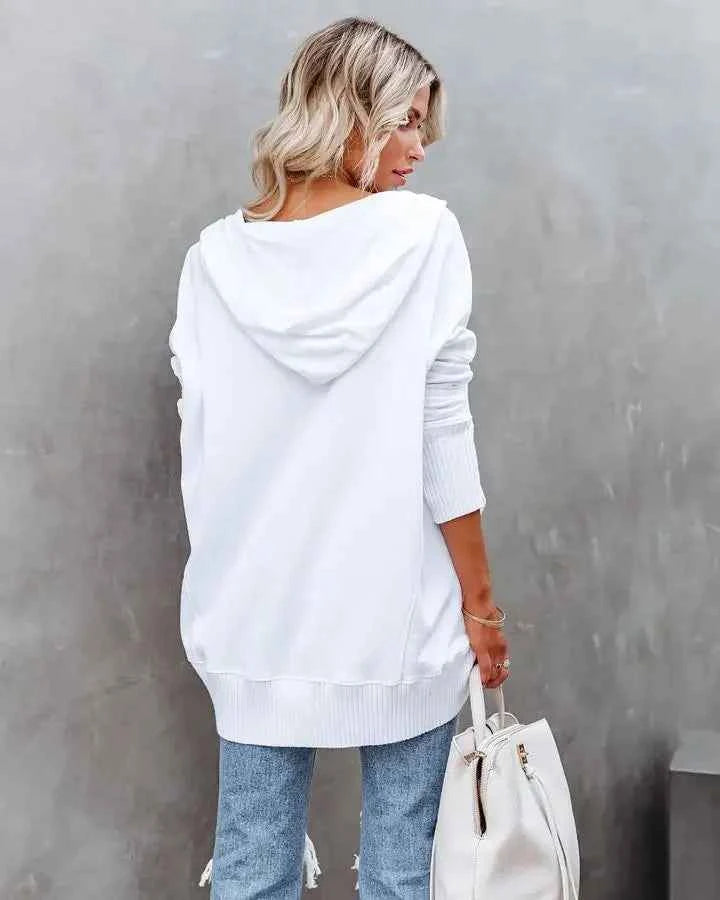 Casual Loose White Women Sweatshirt V-neck Hooded Batwing Sleeve Hoodie Top For Women Pullovers