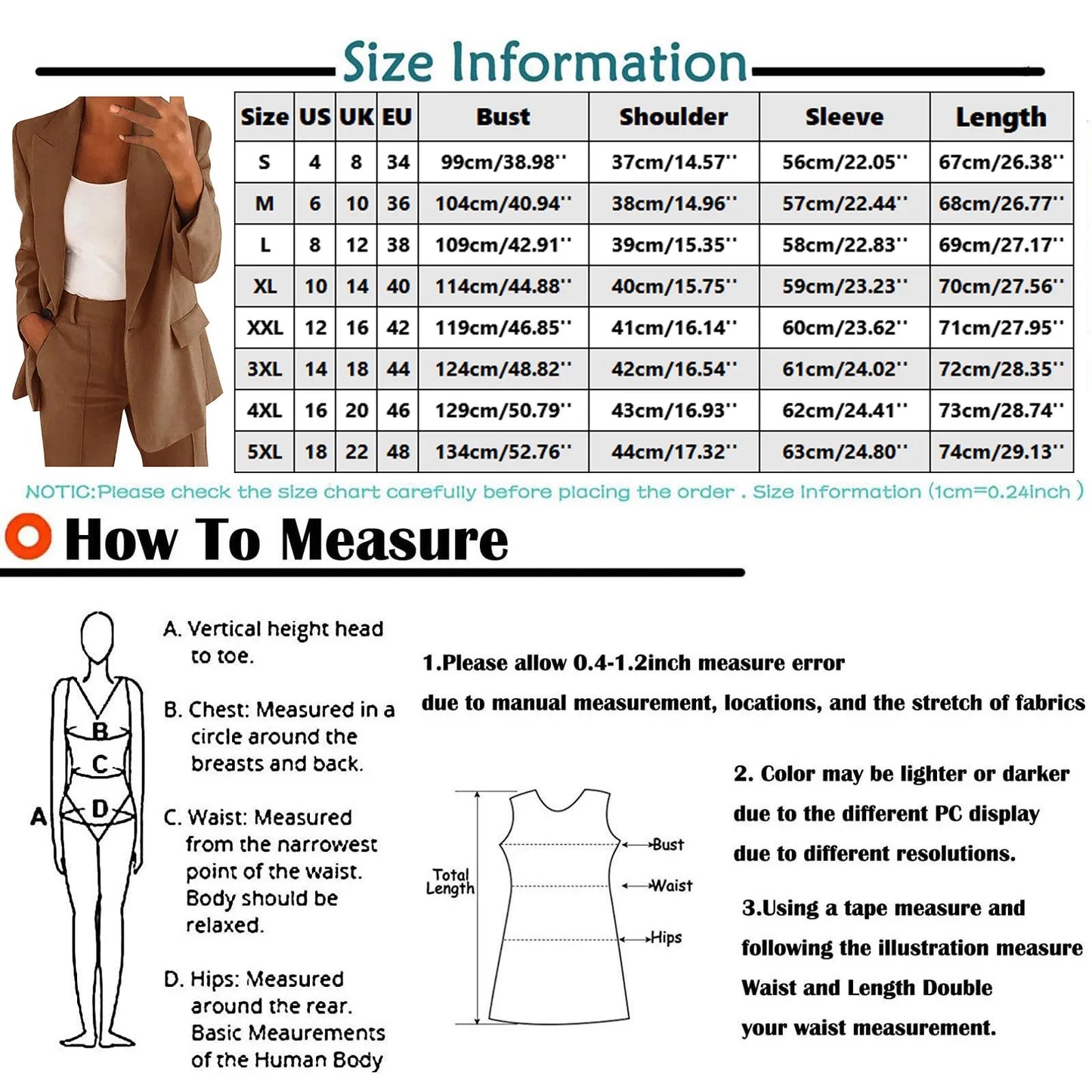 Women's Slim Fit Workwear Blazer Coat – Button Down Office Jacket