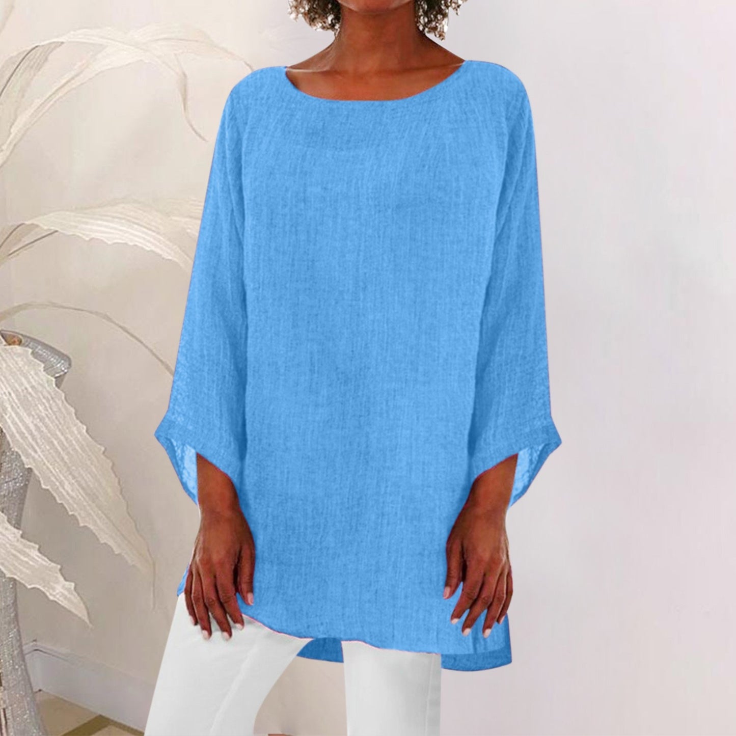 Vintage Cotton Linen Blouse Loose Blouses Summer Shirts Casual Long Sleeve Round Neck Solid Shirt - The Eggy's store