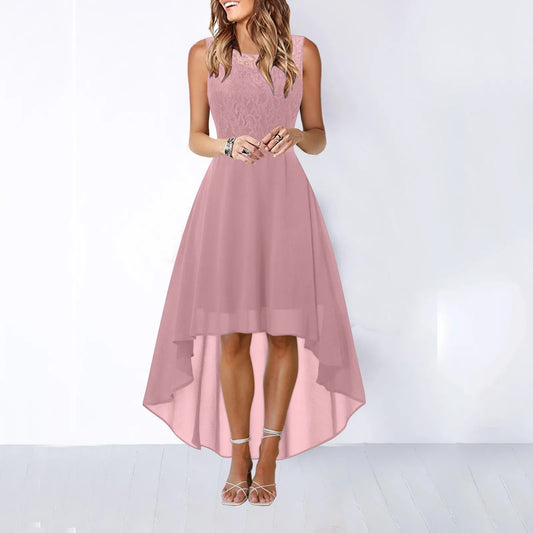 Lace Bow Belt Sleeveless Chiffon A-Line Dress
