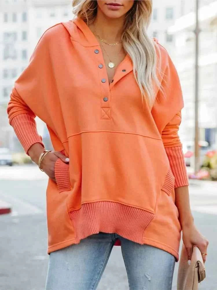 Casual Loose White Women Sweatshirt V-neck Hooded Batwing Sleeve Hoodie Top For Women Pullovers