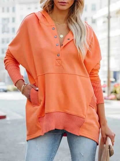 Casual Loose White Women Sweatshirt V-neck Hooded Batwing Sleeve Hoodie Top For Women Pullovers