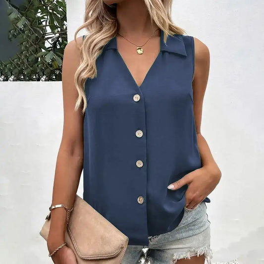 V-Neck Button Front Tank Top