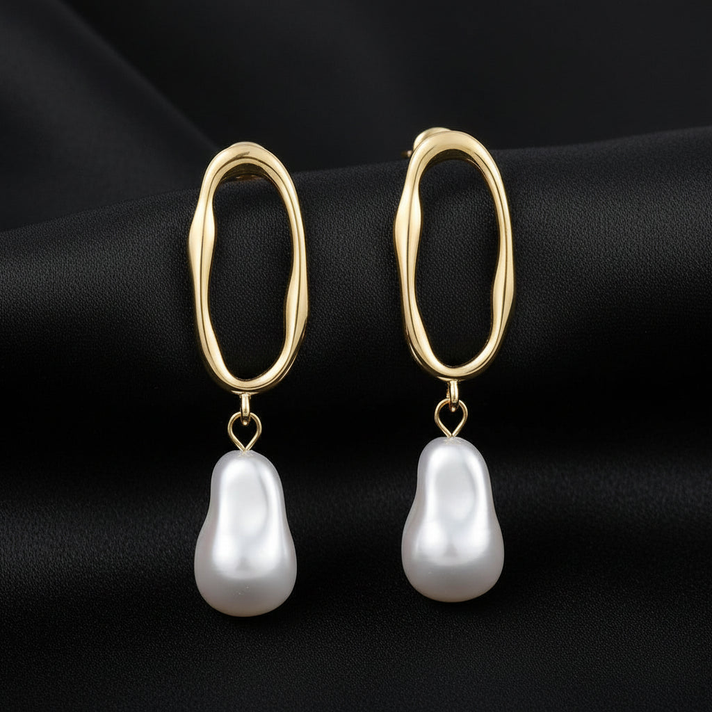 Gold Plated Pearl Dangle Earrings