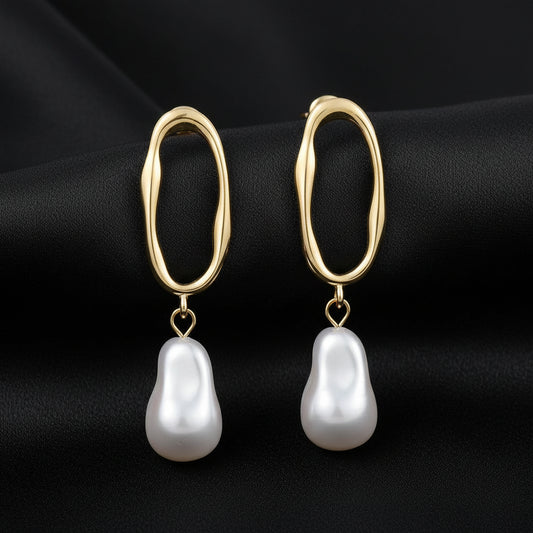 Gold Plated Pearl Dangle Earrings