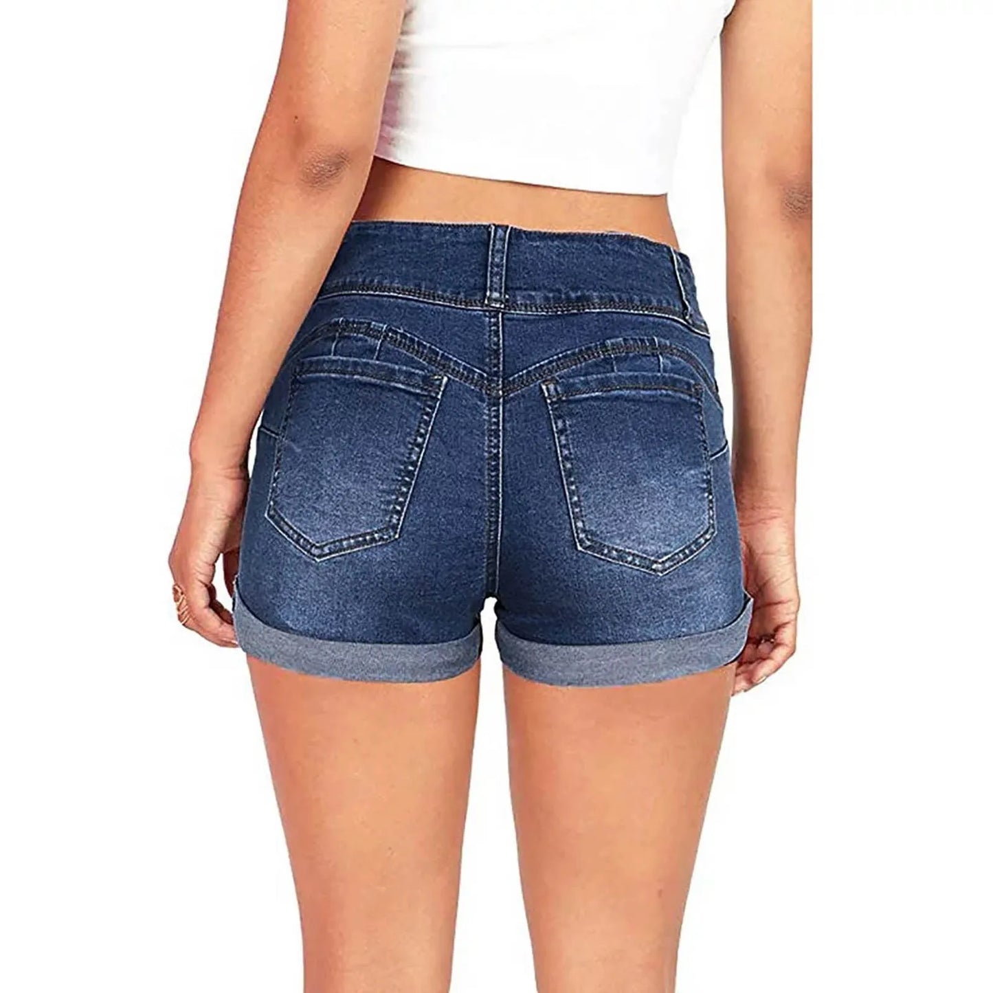 Washed Solid Low Waist Denim Mini Shorts
