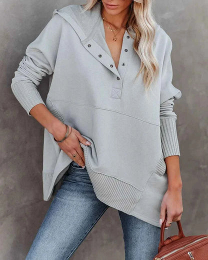 Casual Loose White Women Sweatshirt V-neck Hooded Batwing Sleeve Hoodie Top For Women Pullovers