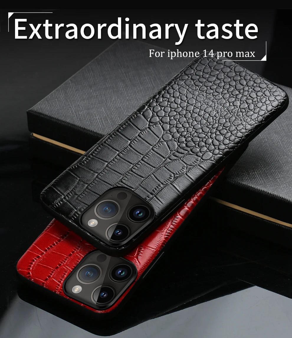 Genuine Leather iPhone Case for Apple iPhone 14 13 12 11 Pro Max Mini X XR XS 6S 7 8 SE 2020 Back Cover - The Eggy's store