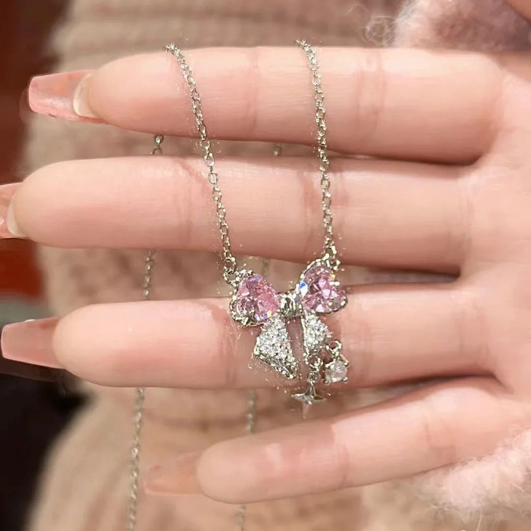Pink Bow Pendant Necklace