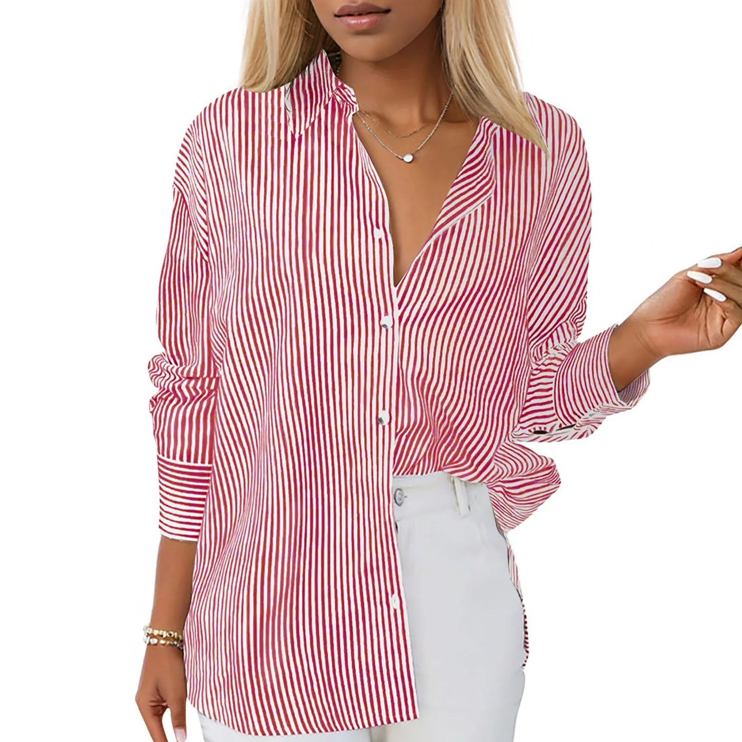 Casual Loose Button-Down Tunic Blouse
