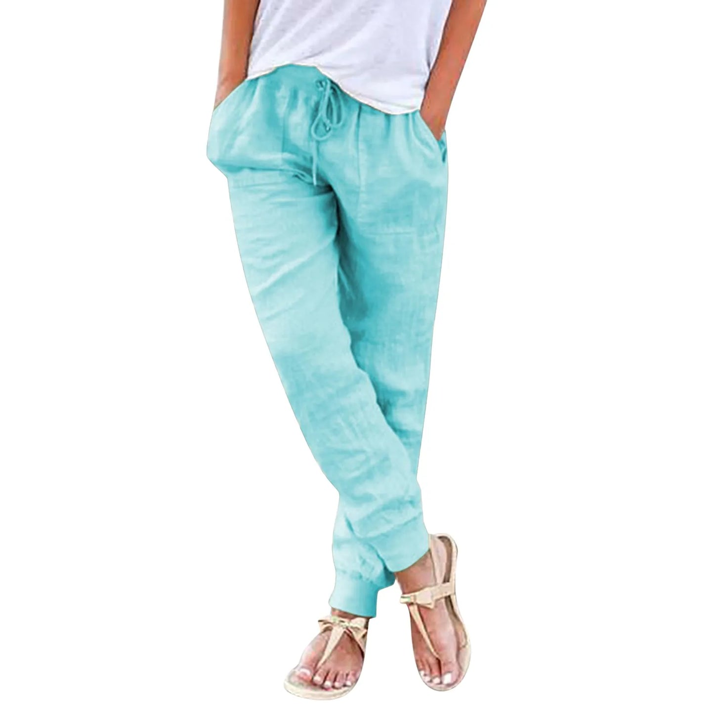 Cotton Linen Drawstring Cargo Pants