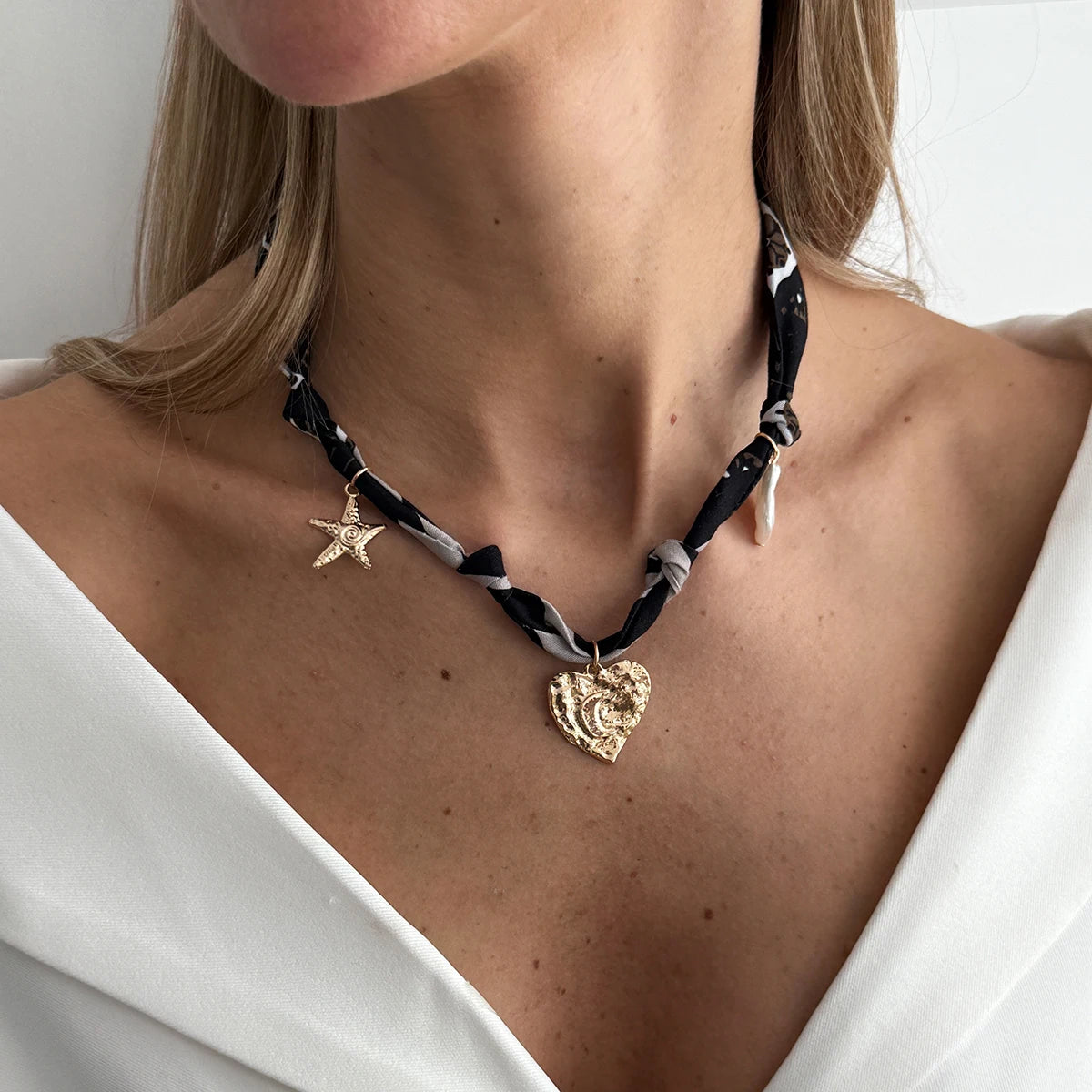 Leopard Print Choker Necklace - Heart Pendant