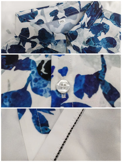 New Plus Size Floral Long Sleeve Blouse with Button Detail for Women