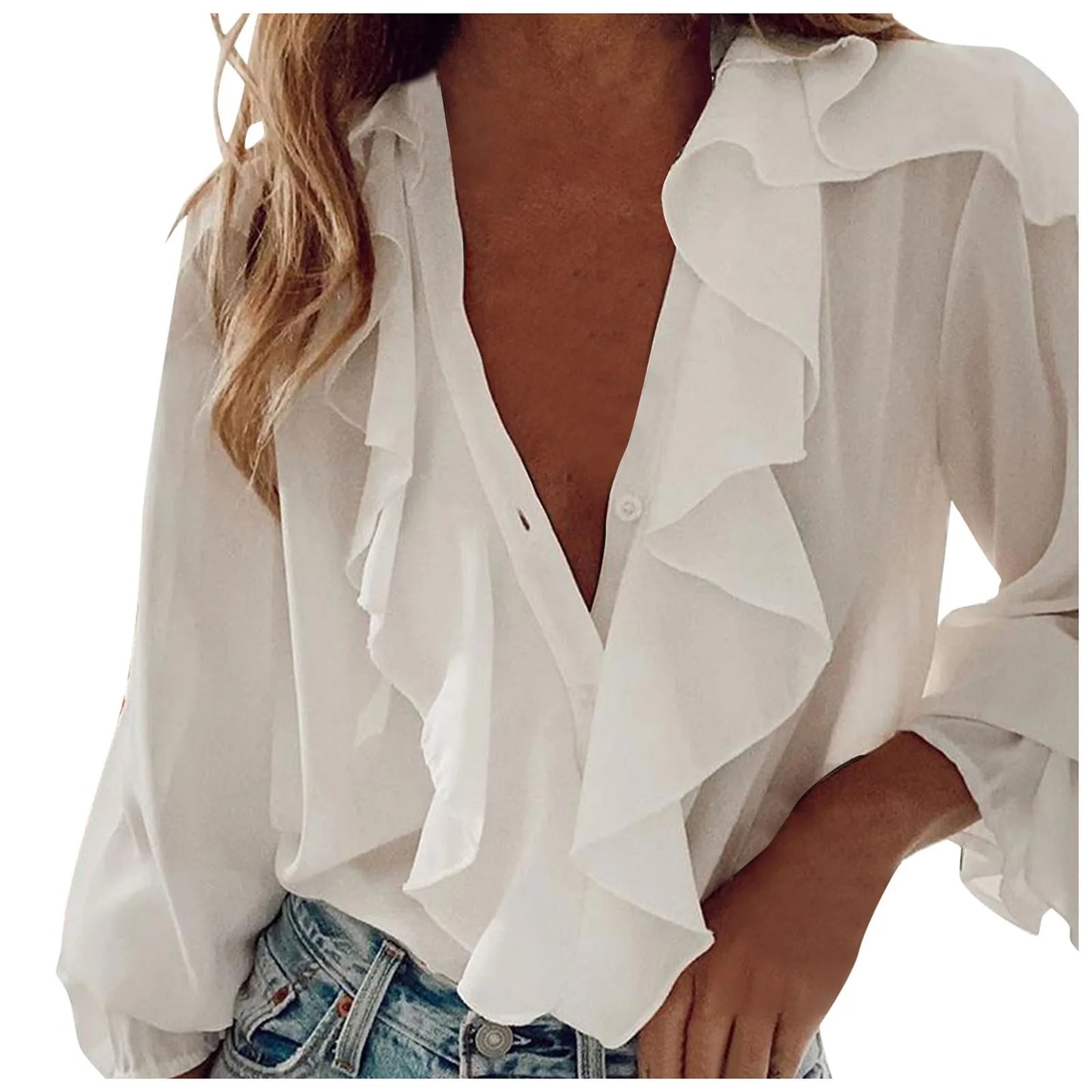 Elegant Ruffle V-Neck Blouse