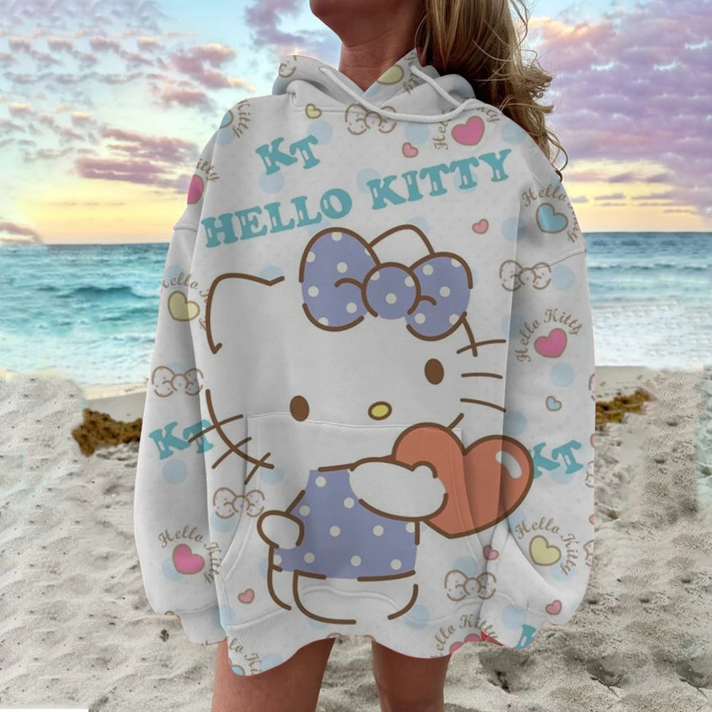 Cute Sweatshirt  Outfit Hello Kitty Hoodie Cartoon Graphic Adult Sweatshirt Hoodie Sanrio Women's Top