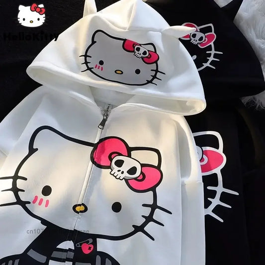 Sanrio Hello Kitty Hoodie Women's Zip-up Chic Printed Loose Adult Sweatshirt