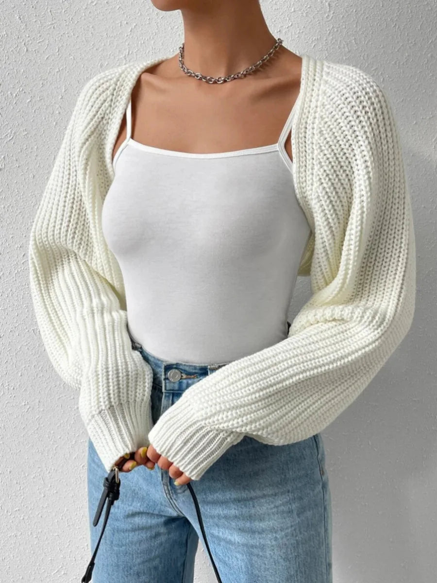 Women's Open Front Cropped Cardigan – Long Sleeve Ribbed Knit Shrug