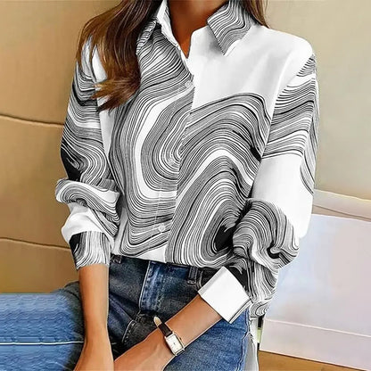 New Plus Size Floral Long Sleeve Blouse with Button Detail for Women