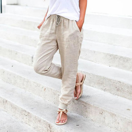 Cotton Linen Drawstring Cargo Pants