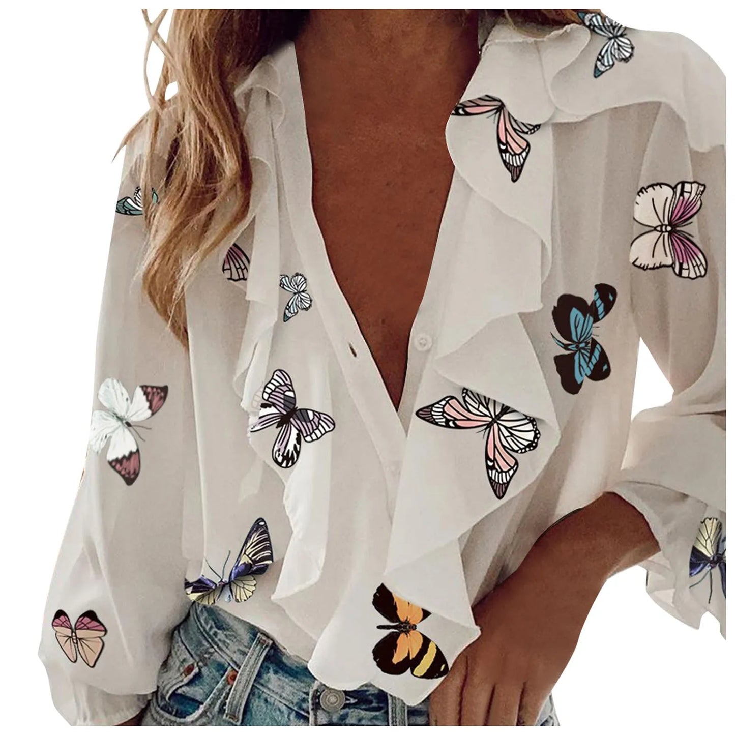 Elegant Ruffle V-Neck Blouse