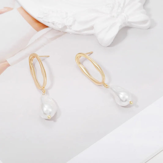 Gold Plated Pearl Dangle Earrings