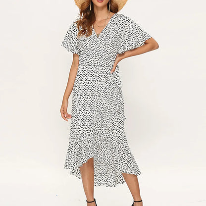 Summer Beach Maxi Dress Women Floral Print Boho Long Chiffon Ruffles Wrap Casual V-Neck Split Sexy Party Robe Femme - The Eggy's store
