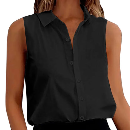 Women's Sleeveless Blouse Button Down Solid Color Casual Loose V Neck Chiffon Top for Work - The Eggy's store