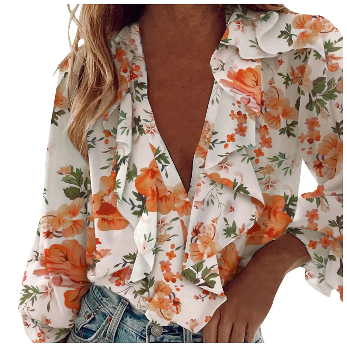 Elegant Ruffle V-Neck Blouse