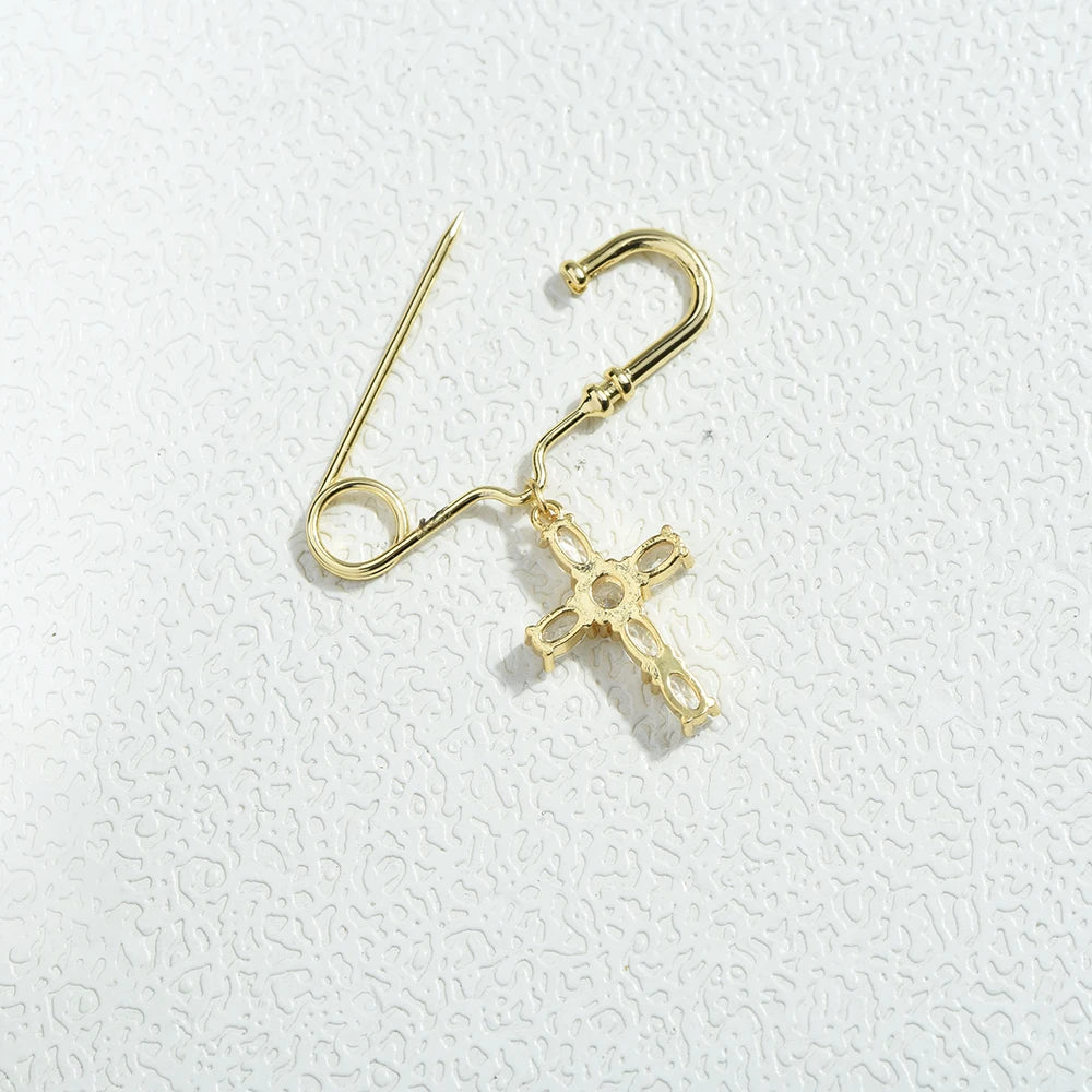 Cubic Zirconia Cross Brooch Pin – Fashion Statement Jewelry for Women