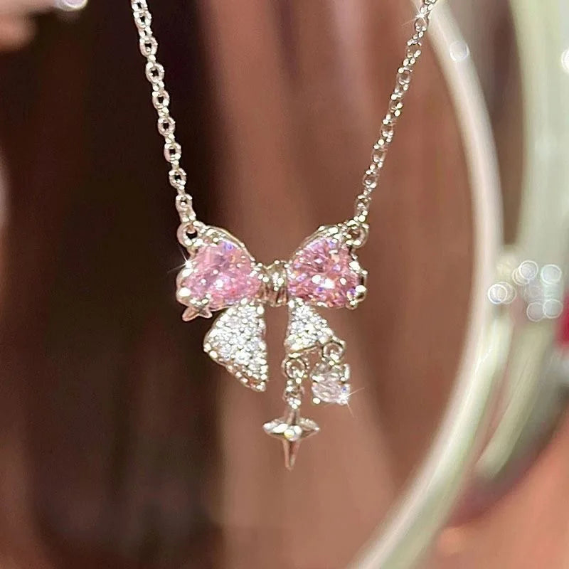 Pink Bow Pendant Necklace