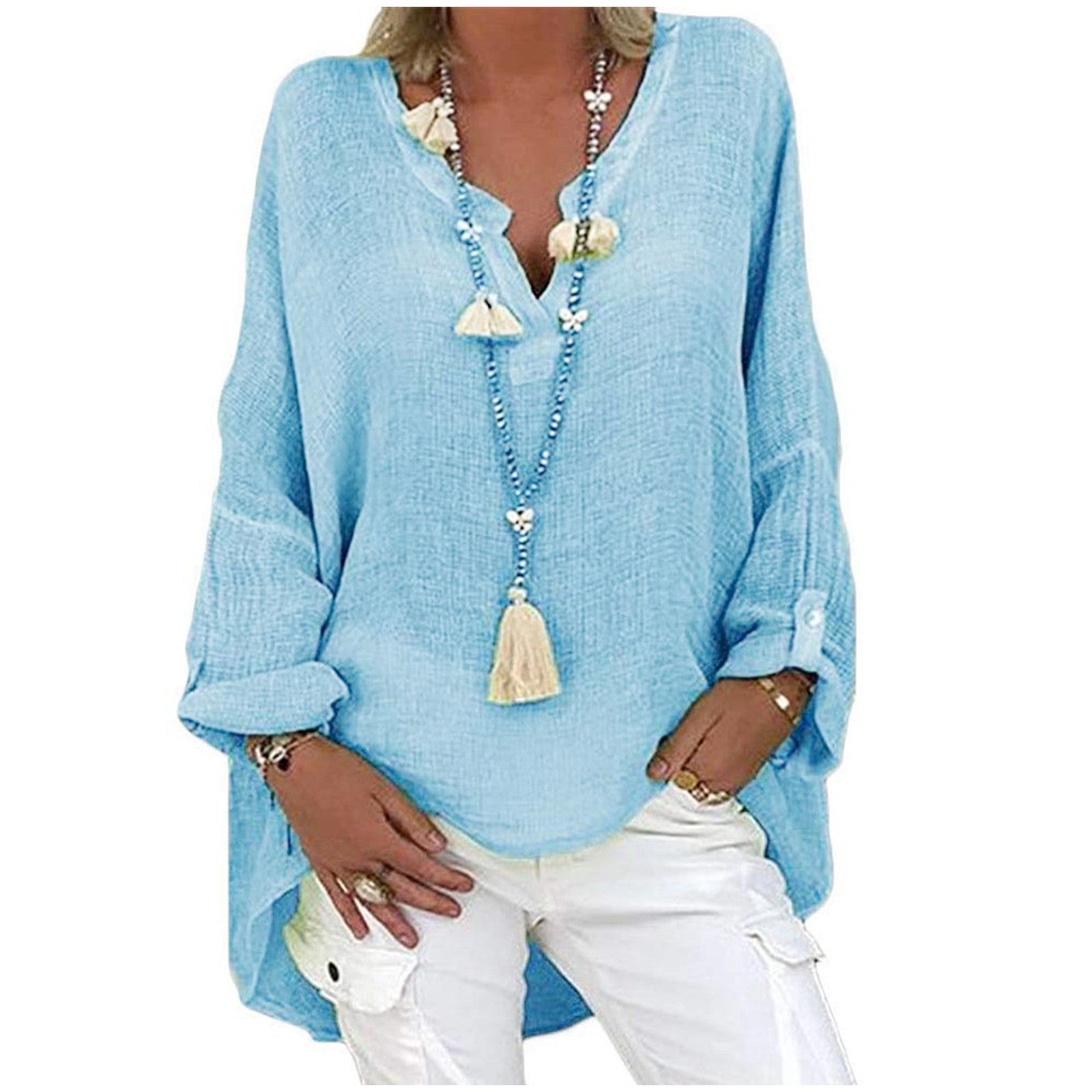Plus Size Women's Top Summer V Neck Solid Casual Short Sleeve Blouse - The Eggy's store