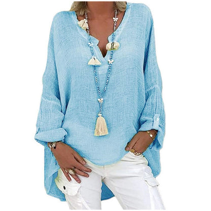 Plus Size Women's Top Summer V Neck Solid Casual Short Sleeve Blouse - The Eggy's store