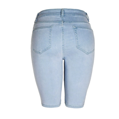 Casual Retro Black High Waist Denim Shorts for Women - Knee-long Summer Shorts - The Eggy's store